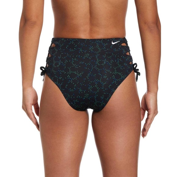 Nike Swim High Waist Cheeky Bikini Brief Black Green Blue Women size M - Picture 3 of 9